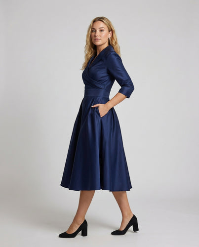 Damen Klassische Wickeloberteil Satin-Midikleid
