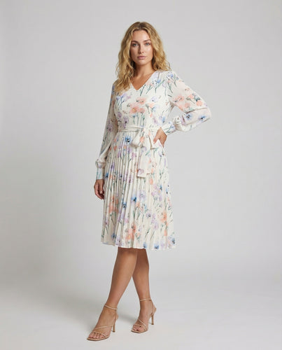 Damen Florale Taillenpasse Falten-Midikleid
