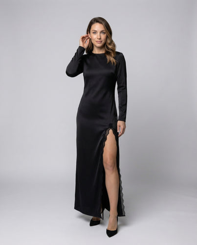 Damen Moderne Mesh-Schlitz Maxikleid