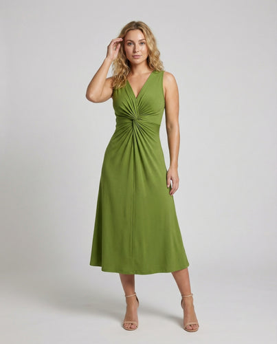 Damen Schwungvolle Knotenraffung Jersey-Midikleid