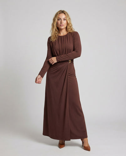 Damen Fließende Taillierte-Drapierung Jersey-Maxikleid