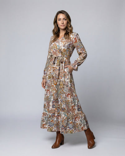 Damen Fließende Tunnelzug Paisley-Maxikleid