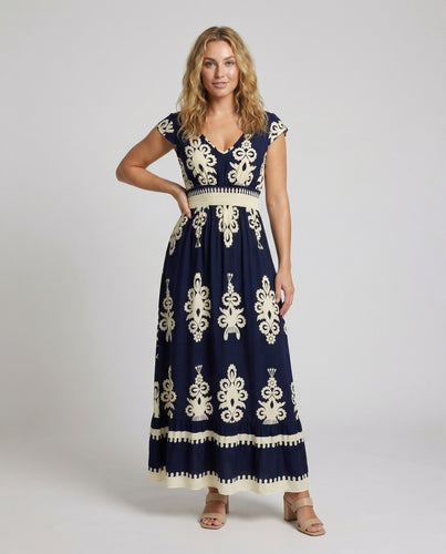 Damen Folk-Inspirierte Gesmokte-Taillenbande Maxikleid