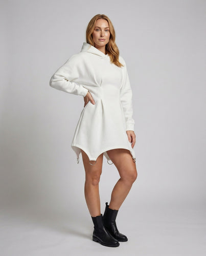 Damen Sportliche Taillierte-Abnäher Kapuzen-Sweatkleid