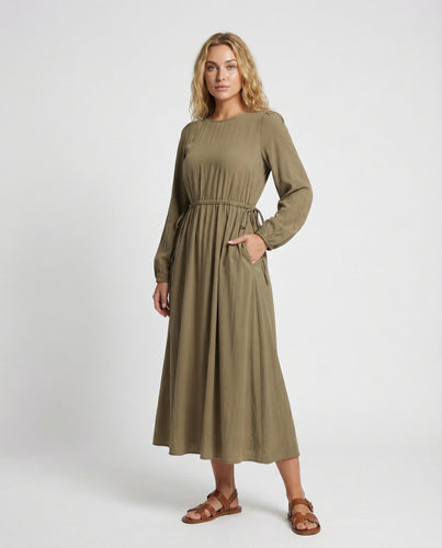Damen Knöchellange Kordelzug-Taille A-Linienkleid