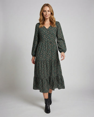 Damen Lange Empire-Naht Stufenkleid