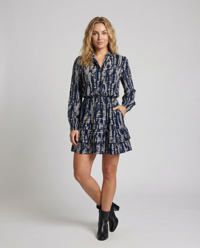 Damen Legere Elastische-Taille Hemdblusenkleid
