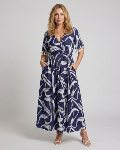 Damen Verspielte Taillenbund Maxikleid