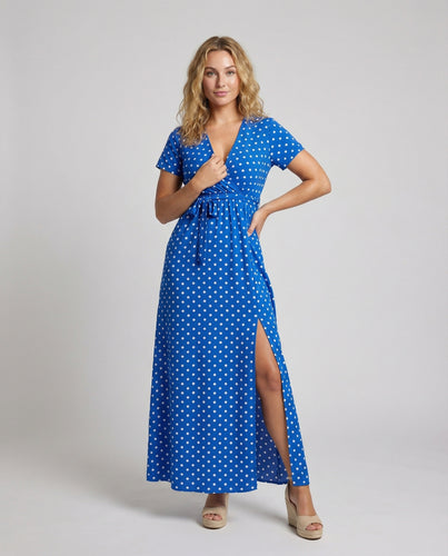 Damen Fließende Taillenraffung Maxikleid