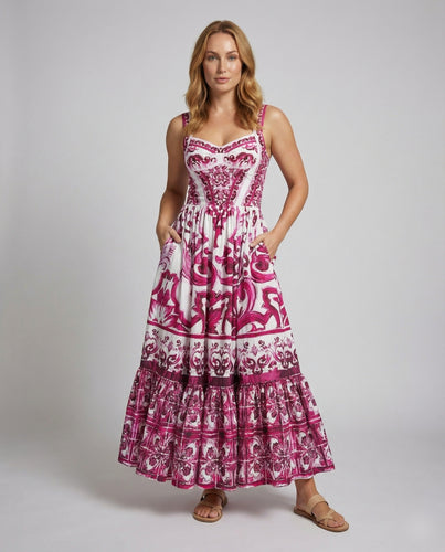 Damen Ornamentale Bustierpassform Strandkleid