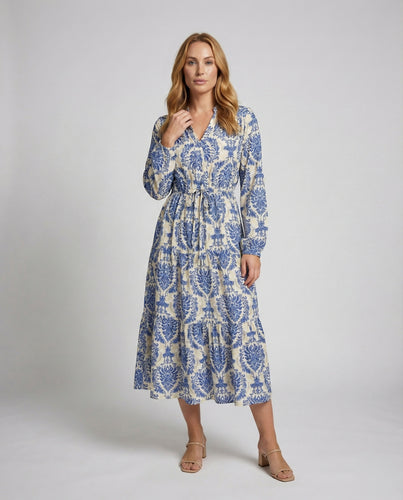 Damen Ornamentale Kordelzug-Taille Midikleid