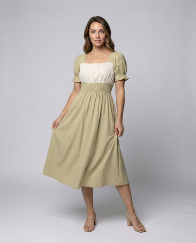 Damen Retro-Inspirierte Smoktaillenbund Midikleid