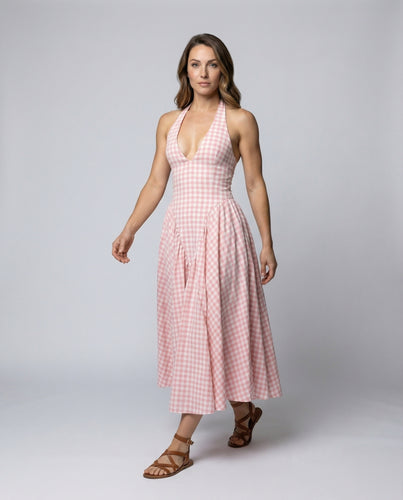 Damen Formende Vichy-Maxikleid