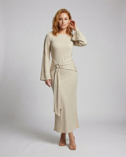 Damen Stilvolle Metallring-Bindung Maxikleid