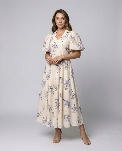 Damen Sommerliche Volantärmel Midikleid