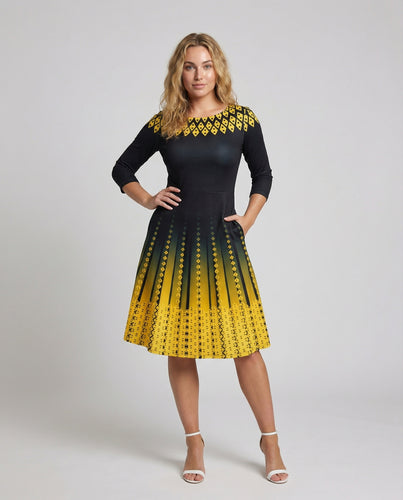 Damen Ornamentale Ornamentdruck Swingkleid