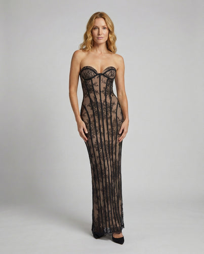 Damen Romantische Spitzen-Optik Corsagen-Spitzenkleid