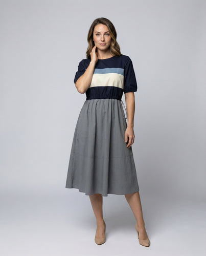 Damen Klassische Taillen-Kordelzug Midikleid