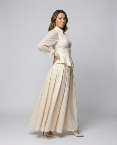 Damen Strukturierte Bubikragen Maxikleid
