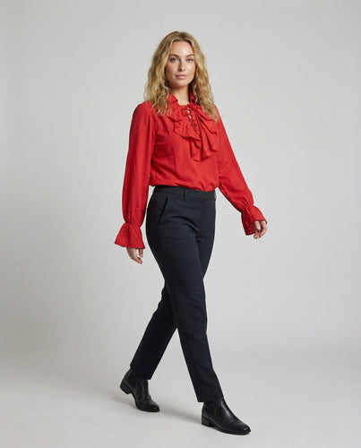 Damen Rüschenbluse Jabot Stehkragen