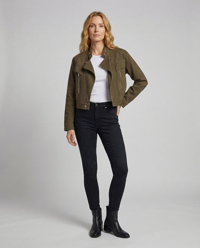 Damen Kurzjacke Baumwolle Utility Stehkragen