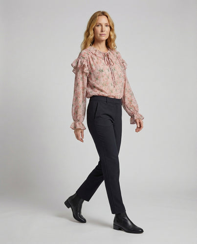 Damen Chiffonbluse Volantkragen Ballonärmel