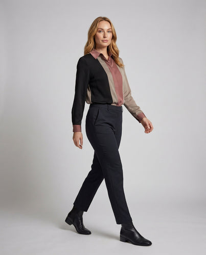 Damen Hemdbluse Seidenoptik Farbblock