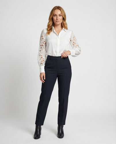 Damen Satinbluse Spitze Ärmel Elegant