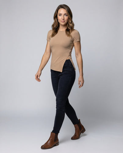 Damen Strickshirt Kurzarm Asymmetrisch