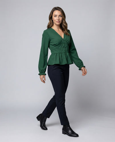 Damen Bluse V-Ausschnitt Volant Feminine