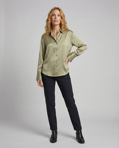Damen Bluse Seidenoptik Kentkragen
