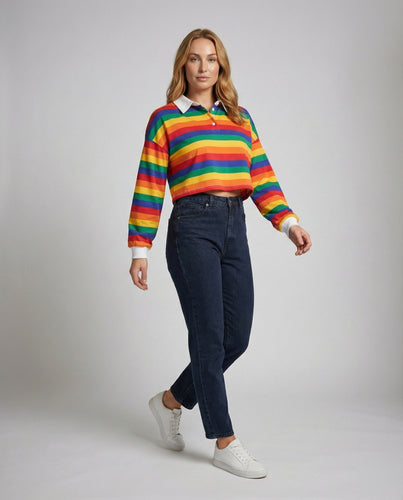 Damen Cropped Sweatshirt Polo Kragen Oversize