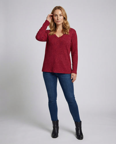 Damen Strick Tunika Pullover V-Ausschnitt