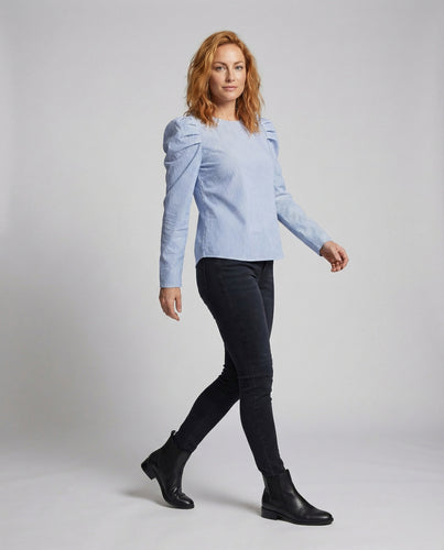 Damen Bluse Gestreift Puffärmel