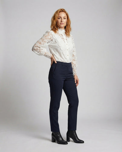 Damen Spitzenbluse Guipure Stehkragen