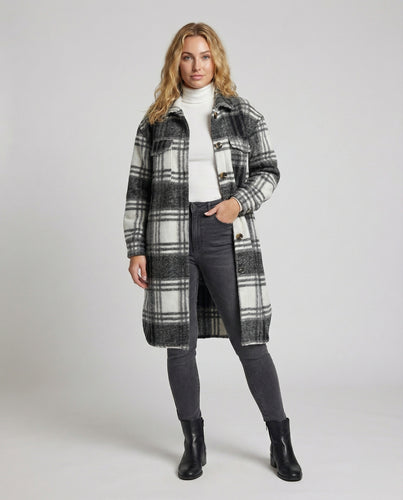 Damen Mantel Karo Oversize Wollmix