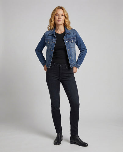 Damen Jeansjacke Kurz Oversize Kragen