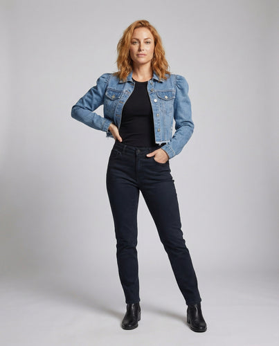 Damen Jeansjacke Tailliert Puffärmel