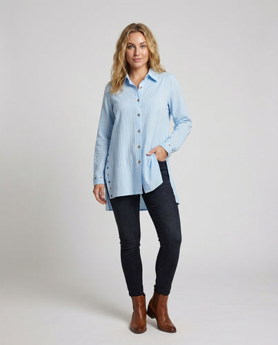 Damen Oversize-Hemdbluse Leicht Zierloch