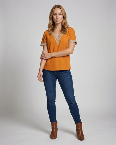 Damen Viskosemix-Bluse Leicht Spitze