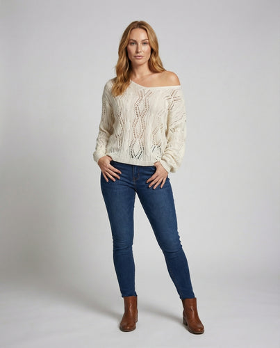 Damen Oversize-Lochstrickpulli Leicht