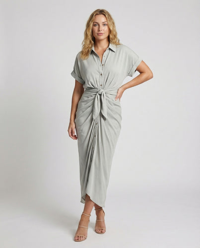 Damen Wickelkleid Midi Knotenfront
