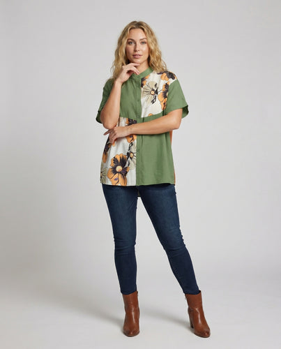 Damen Blusenshirt Oversize Mandarinkragen