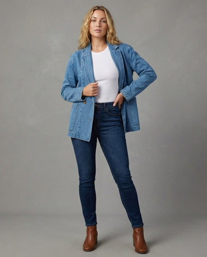 Damen Denimblazer Oversize Taschen