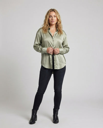 Damen Satin-Hemdbluse Oversize Abgerundet