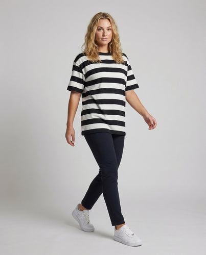 Damen Streifen-T-Shirt Oversize Relaxed