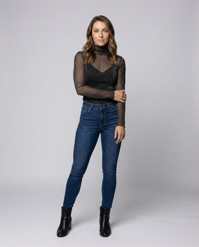 Damen Transparentes Rollkragen-Top Cami