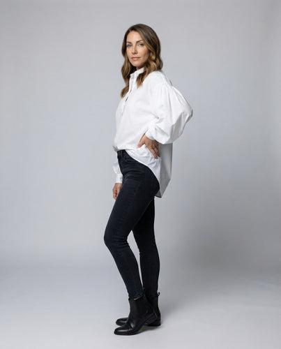 Damen Oversize-Bluse Seidig Glänzend V-Ausschnitt