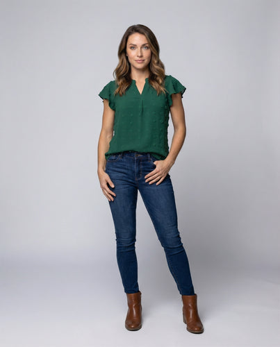Damen Chiffonbluse Texturiert Pünktchen Volantärmeln