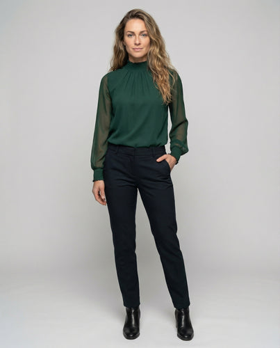 Damen V-Ausschnitt-Bluse Satin Schulterraffungen